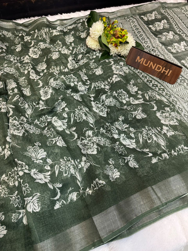 Soft Linen Saree with Contrast Blouse for Women