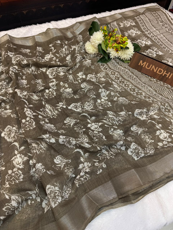 Soft Linen Saree with Contrast Blouse for Women