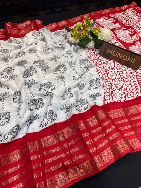 White Berry Fancy Saree with zari and print work for women