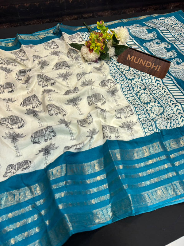 White Berry Fancy Saree with zari and print work for women