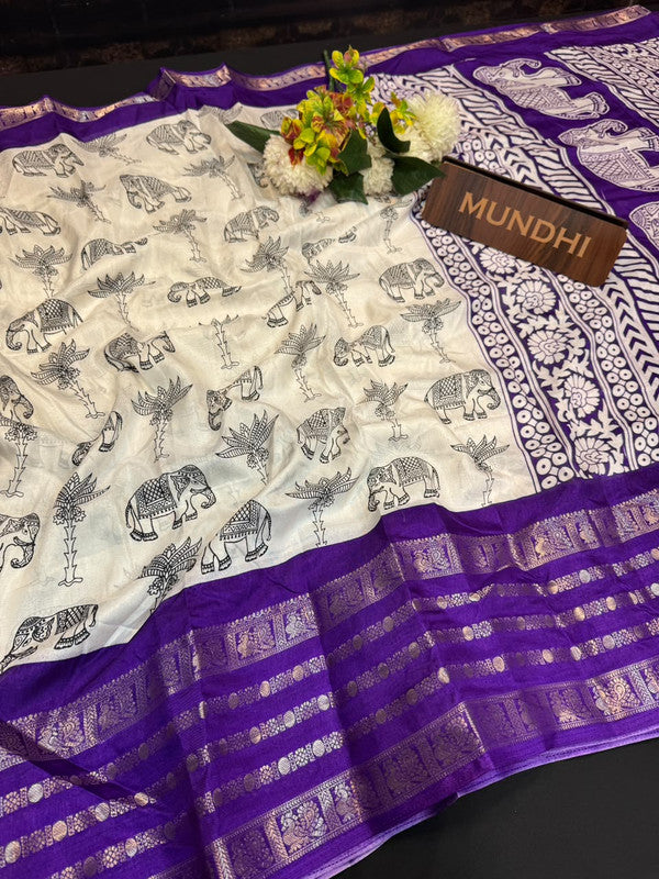 White Berry Fancy Saree with zari and print work for women
