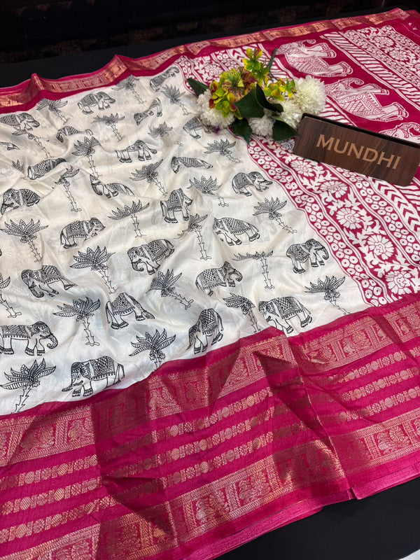 White Berry Fancy Saree with zari and print work for women