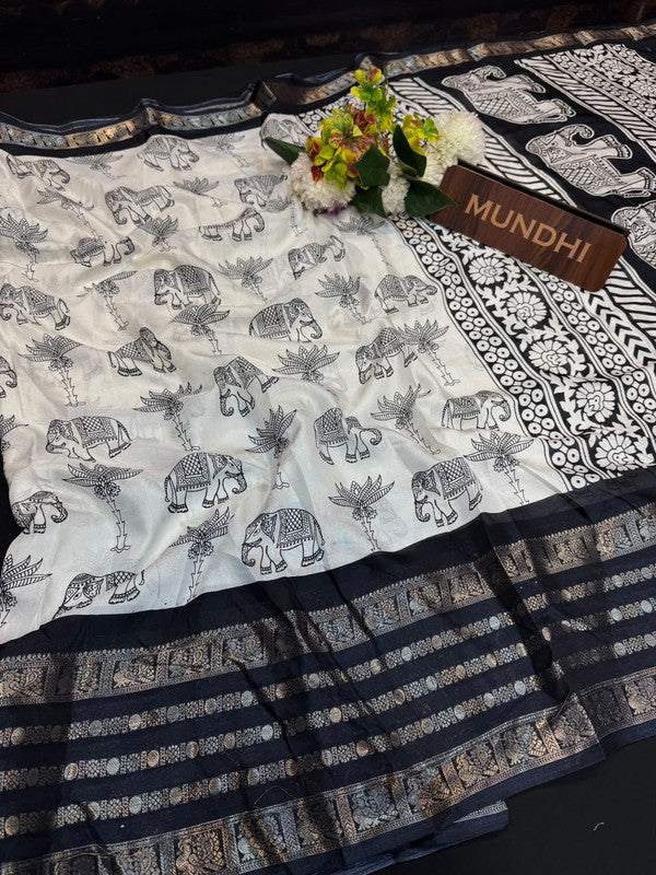 White Berry Fancy Saree with zari and print work for women