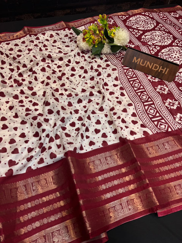 Heart Fancy Saree with zari and print work for women