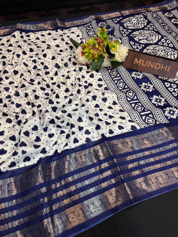 Heart Fancy Saree with zari and print work for women