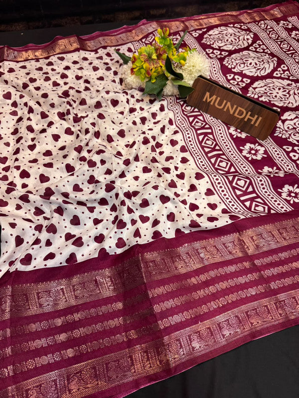 Heart Fancy Saree with zari and print work for women