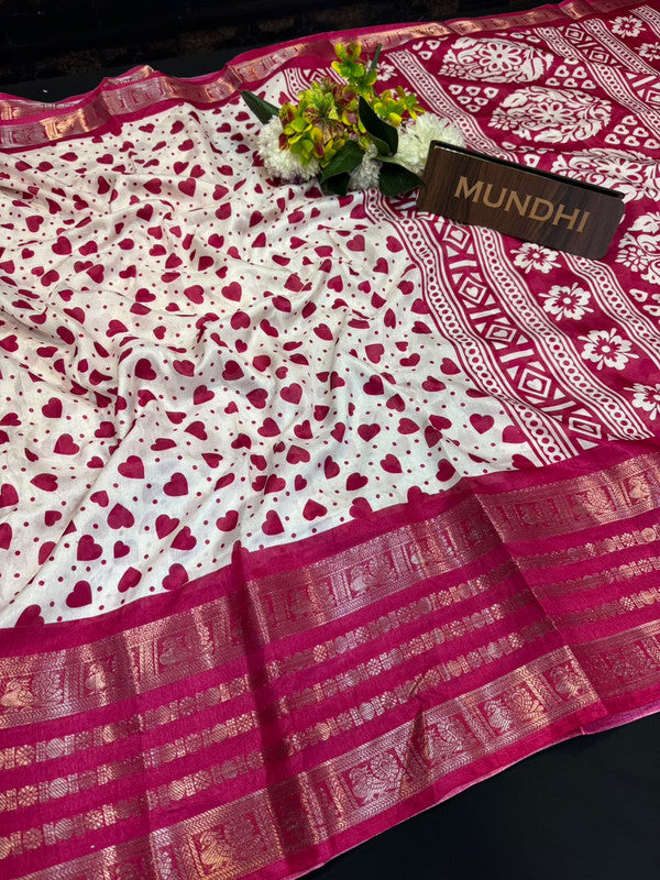 Heart Fancy Saree with zari and print work for women