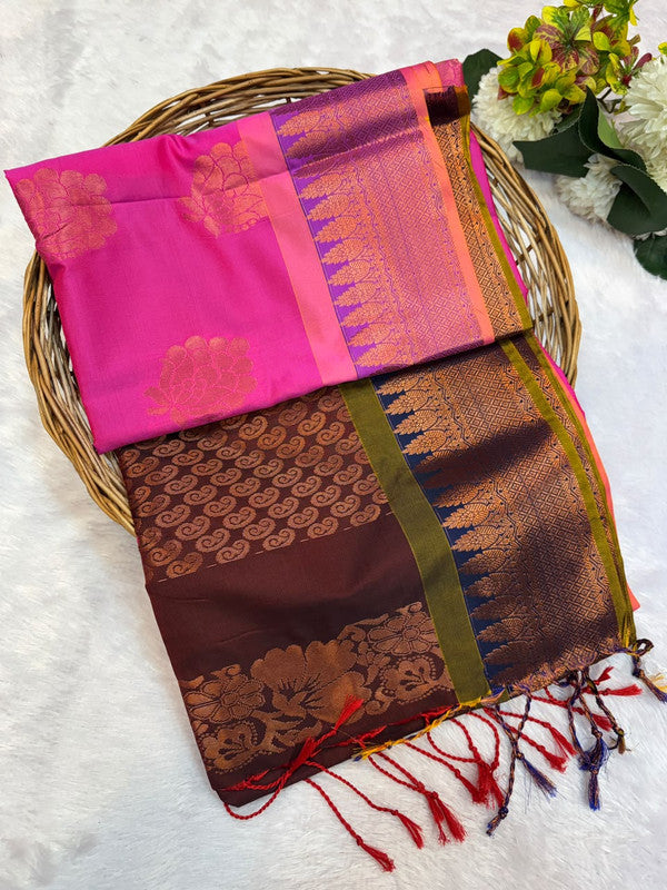 Offer Soft Silk Saree with elegant zari work for women