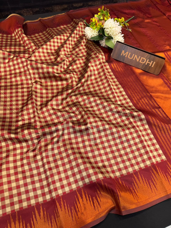  Checked Pavishna Saree in soft silk type fabric with elegant zari work