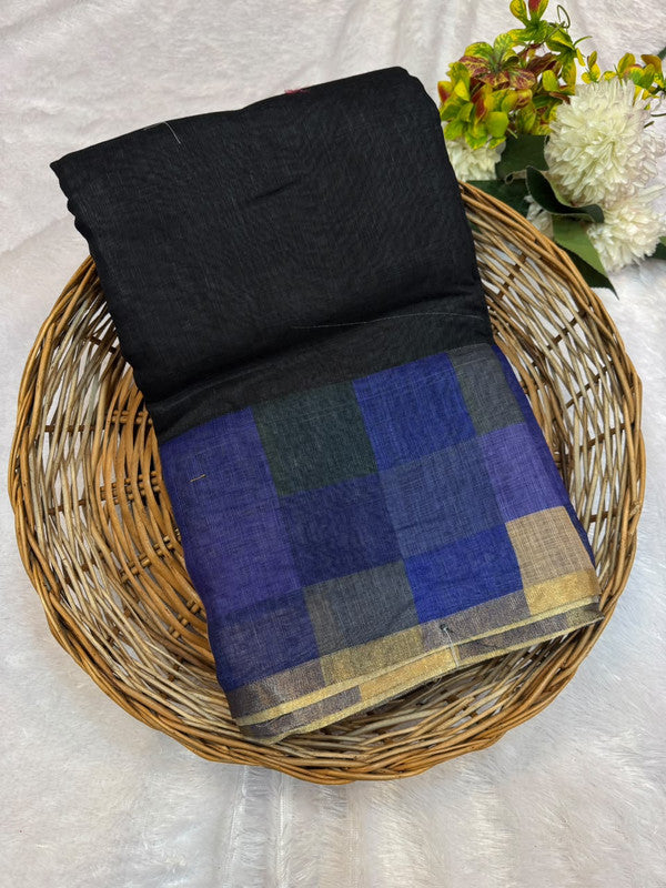 Madras Black Checks Fancy Cotton Saree | MCC26