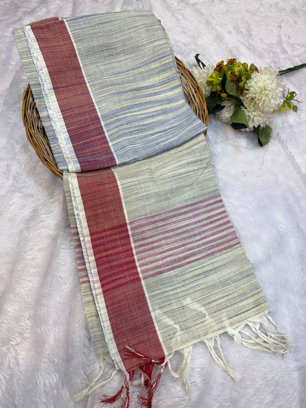 Dorothy cotton saree with zari and plain design