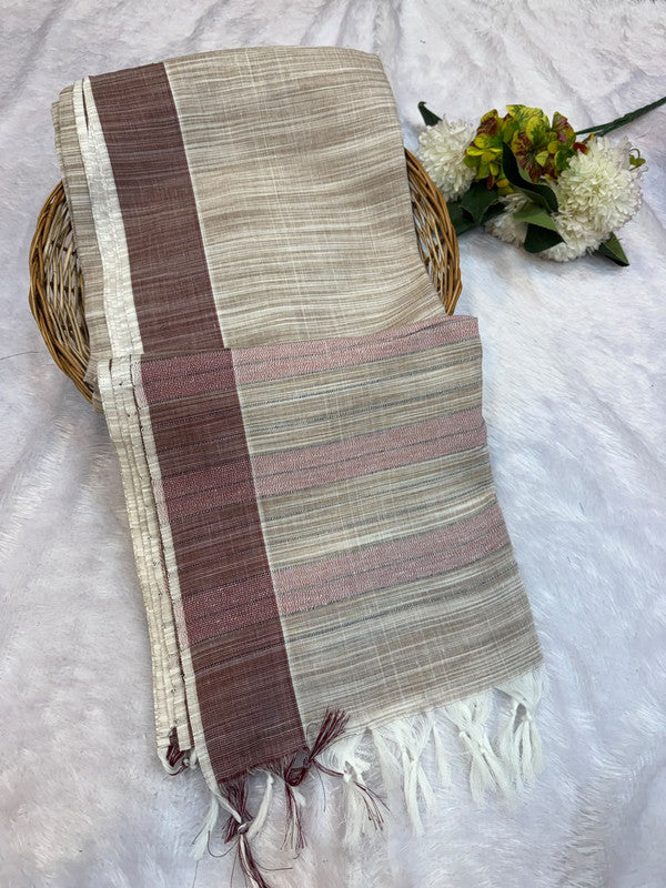Dorothy cotton saree with zari and plain design
