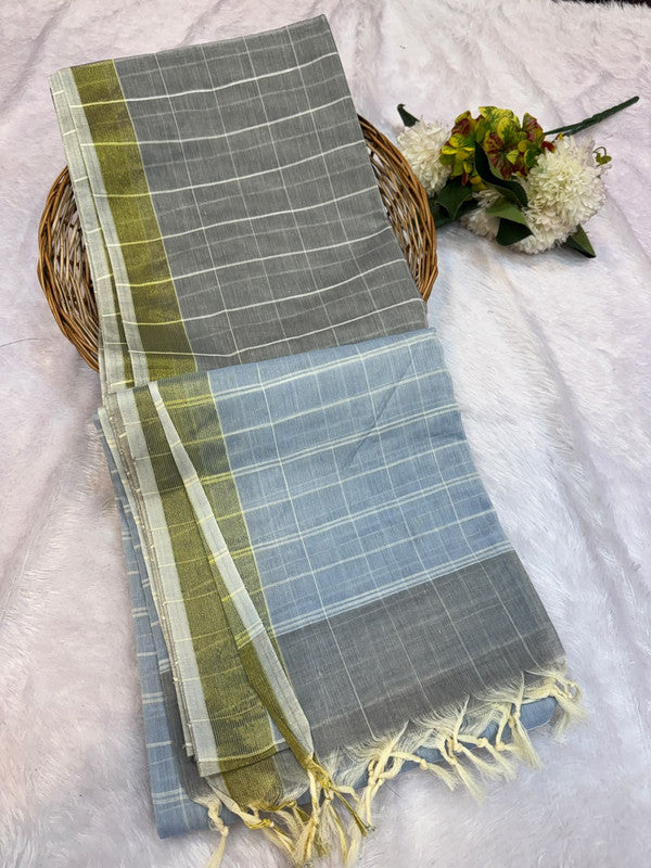 Dorothy cotton saree with zari and plain design