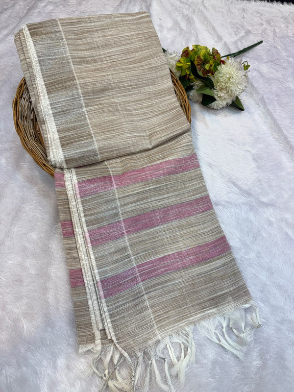 Dorothy cotton saree with zari and plain design