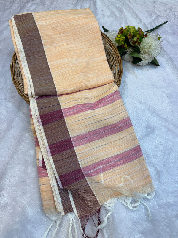 Dorothy cotton saree with zari and plain design
