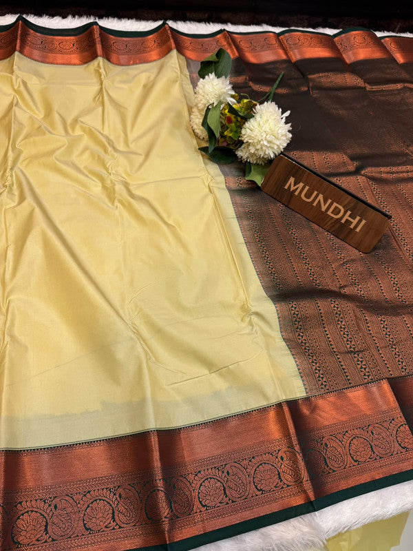 Mild Damage Vennila semi silk saree with traditional zari design