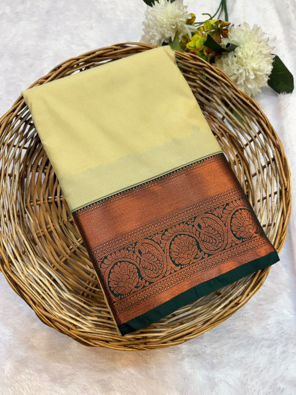 Mild Damage Vennila semi silk saree with traditional zari design