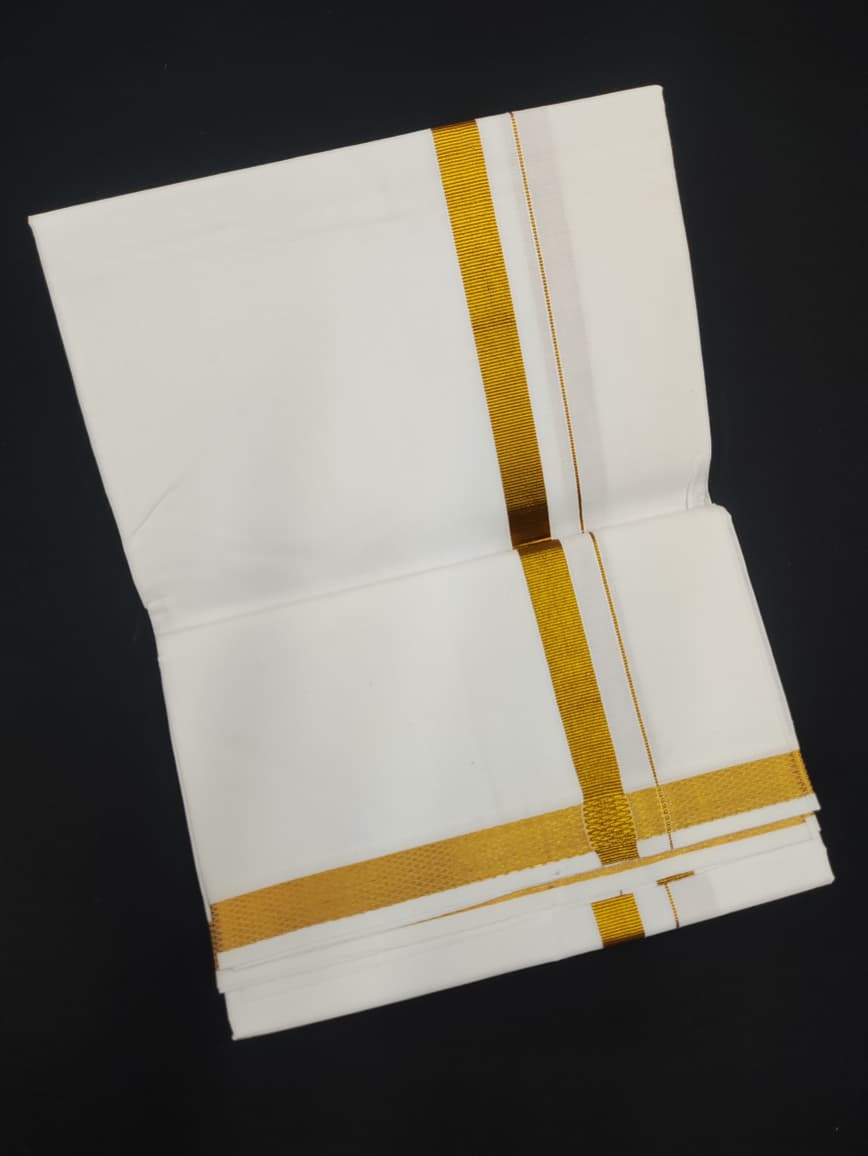 Cotton White Dhoti | Copper Border | 2 Mtrs
