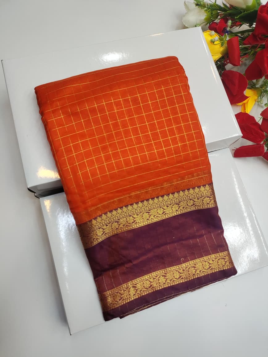 Rust Orange Checked Saree RG27