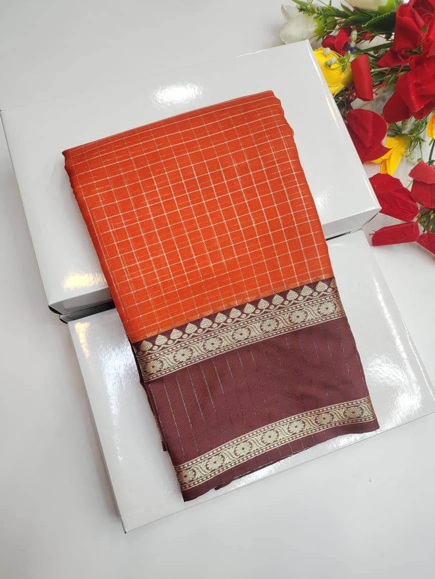Rust Orange Checked Saree RG28