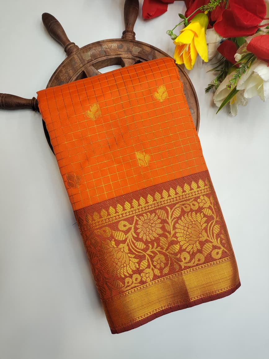 Rust Orange Checked Saree RRG02