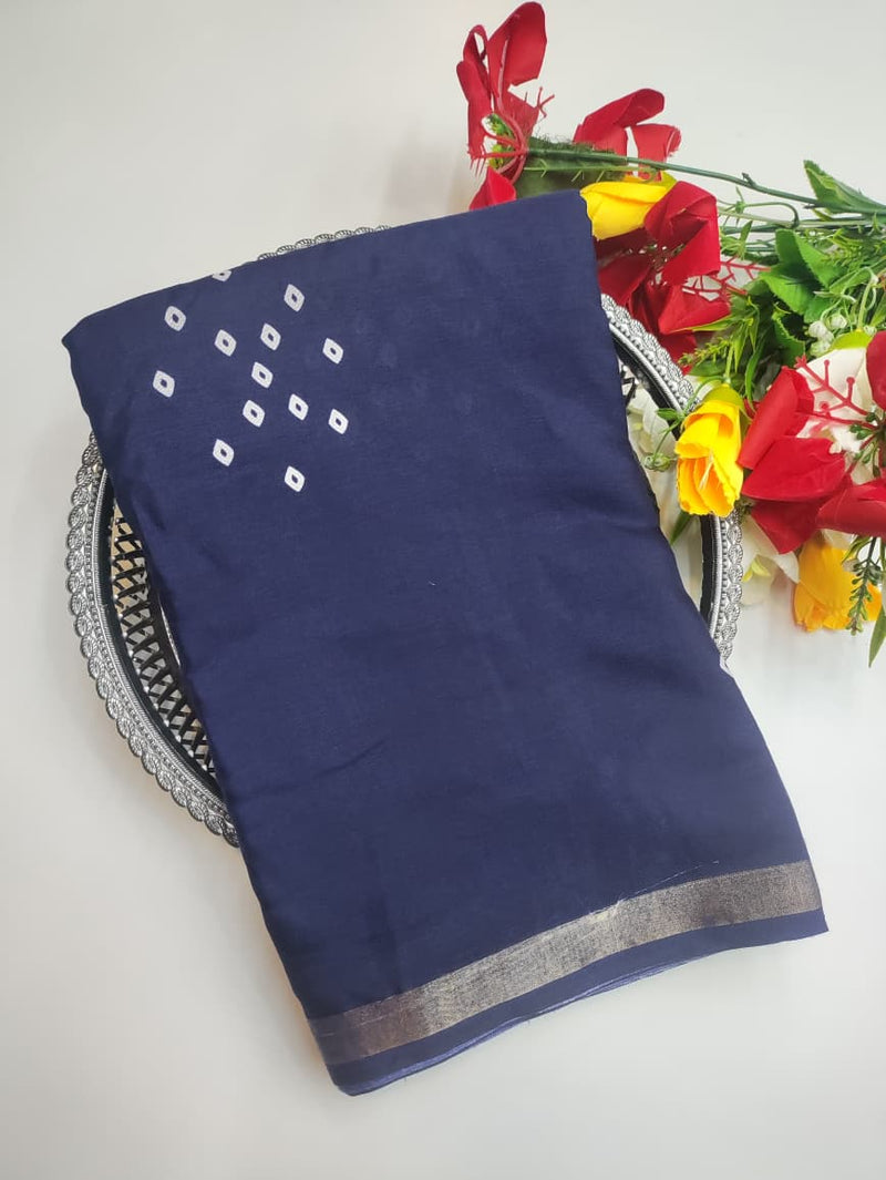 Malmal Cotton Saree for women in soft breathable lightweight cotton fabric with elegant traditional design suitable for daily wear and festive occasions, Front View Image