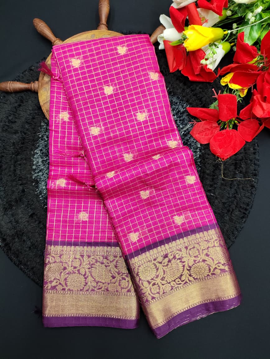 Rust Pink Checked Saree RG48