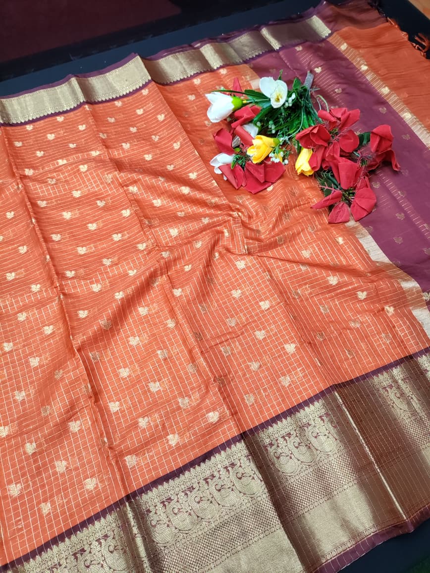 Rust Checked Saree RG49