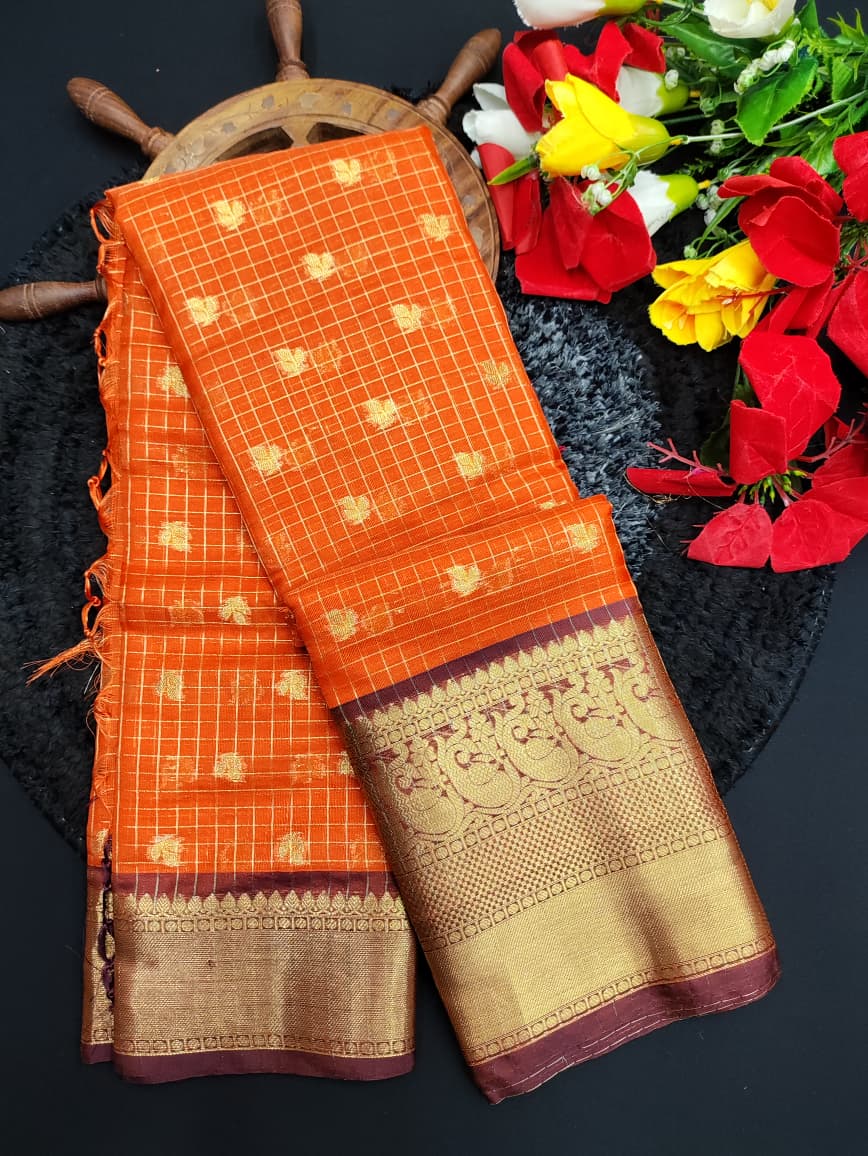 Rust Checked Saree RG49