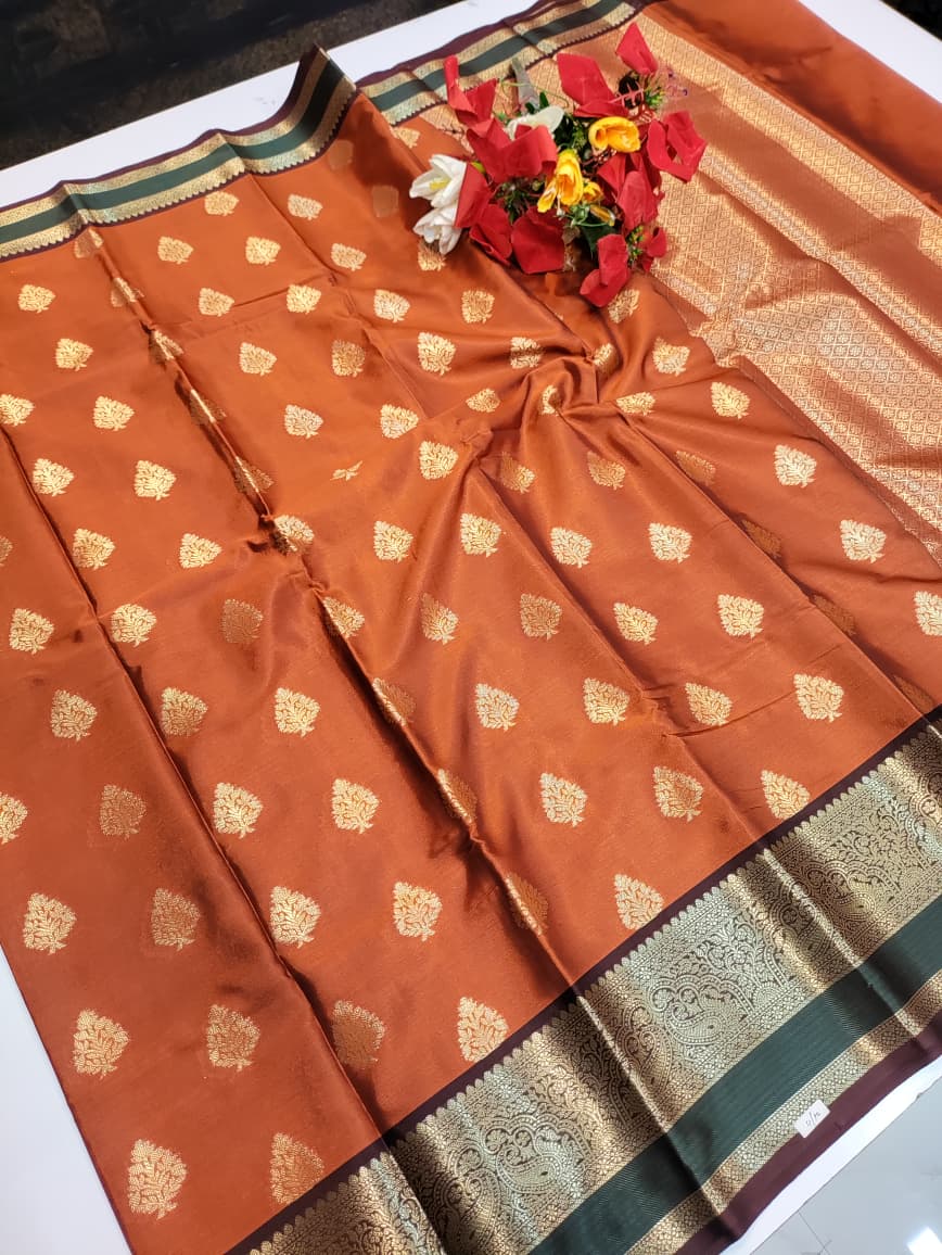 Varanasi Rust Orange Checked Saree VN90
