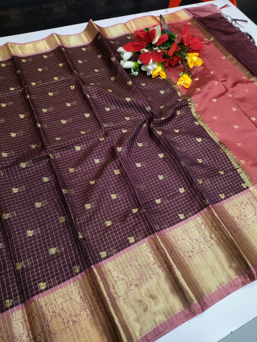 Banarasi Rust Brown Saree FV25