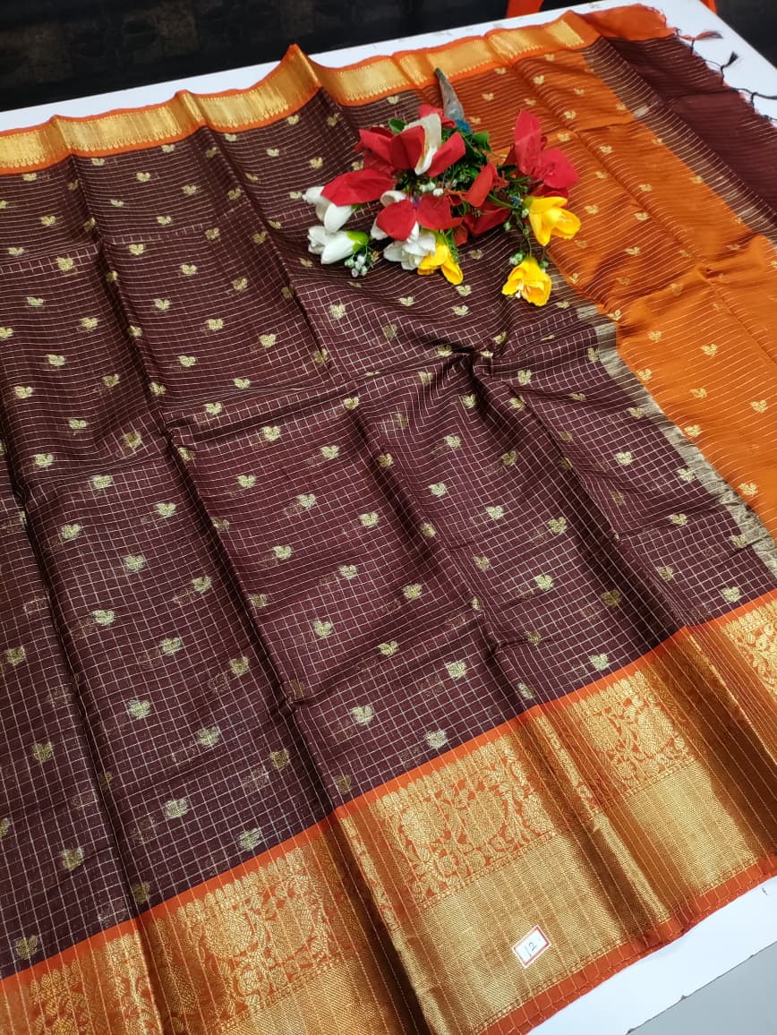 Banarasi Rust Brown Saree FV26