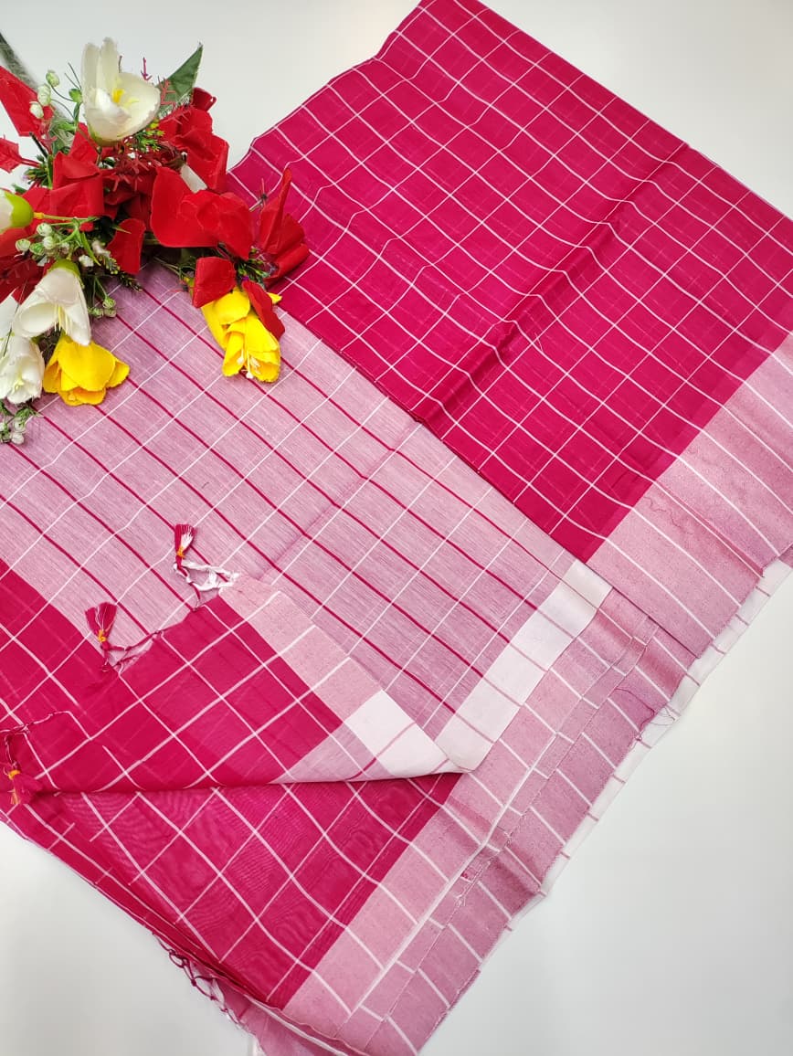 Checked Cotton Saree for office and casual wear