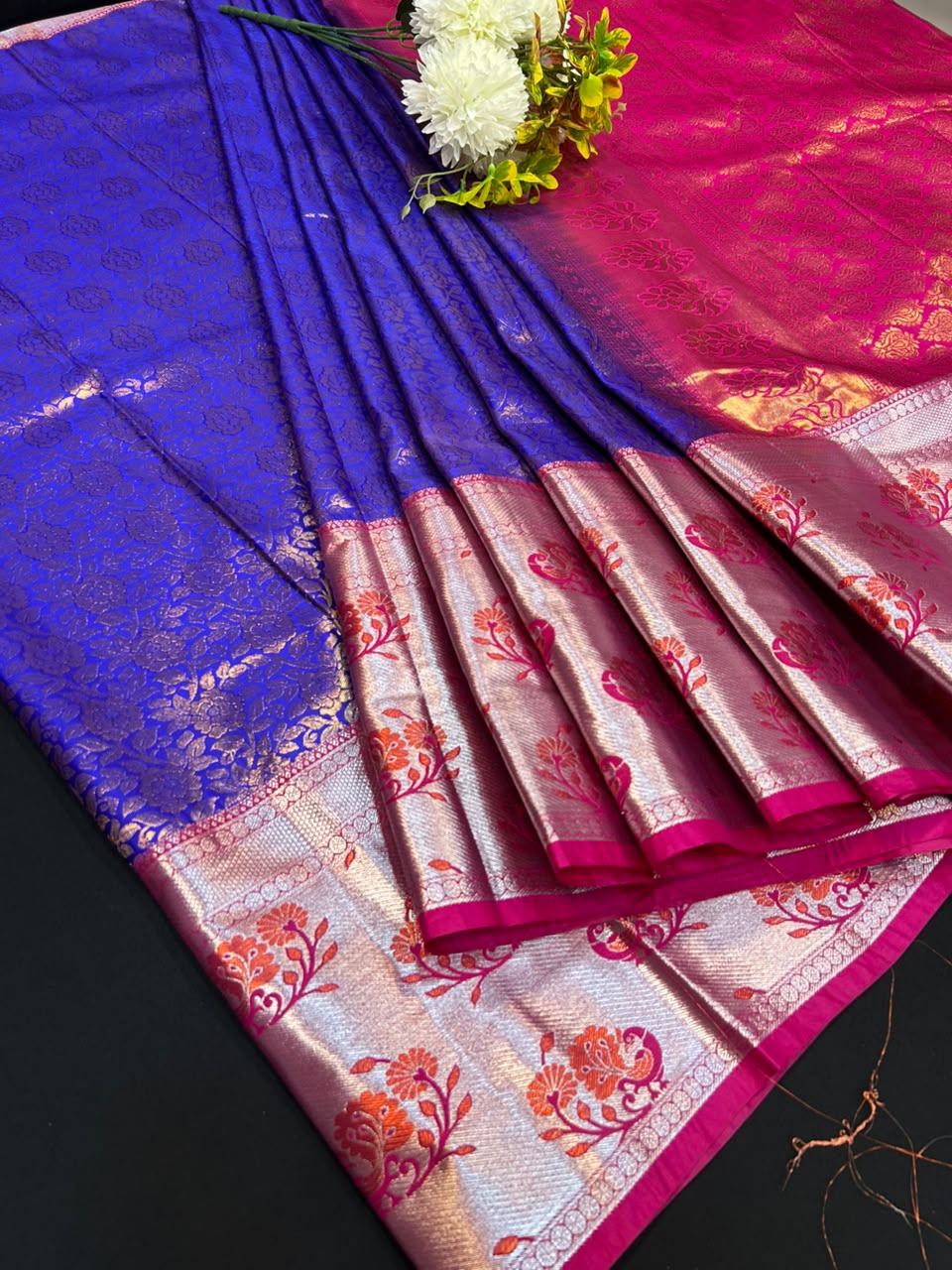 Premium Tissue Saree with Contrast Blouse for Wedding Function