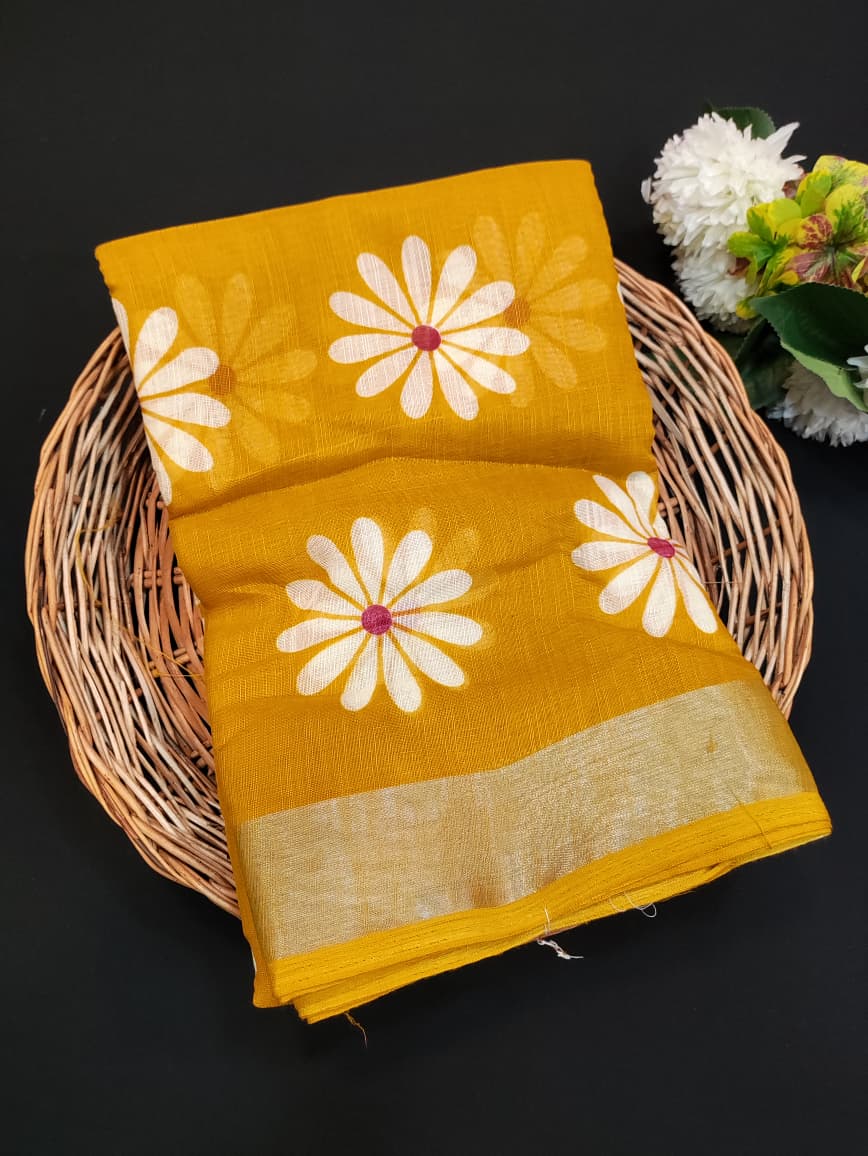 Flower Soft Linen Saree | Elegant Floral Saree|Take 5 Saree Each saree Rs.199/ FL01