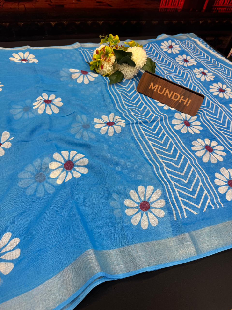 Flower Soft Linen Saree | Elegant |Take 5 Saree Each saree Rs.199/  FL23