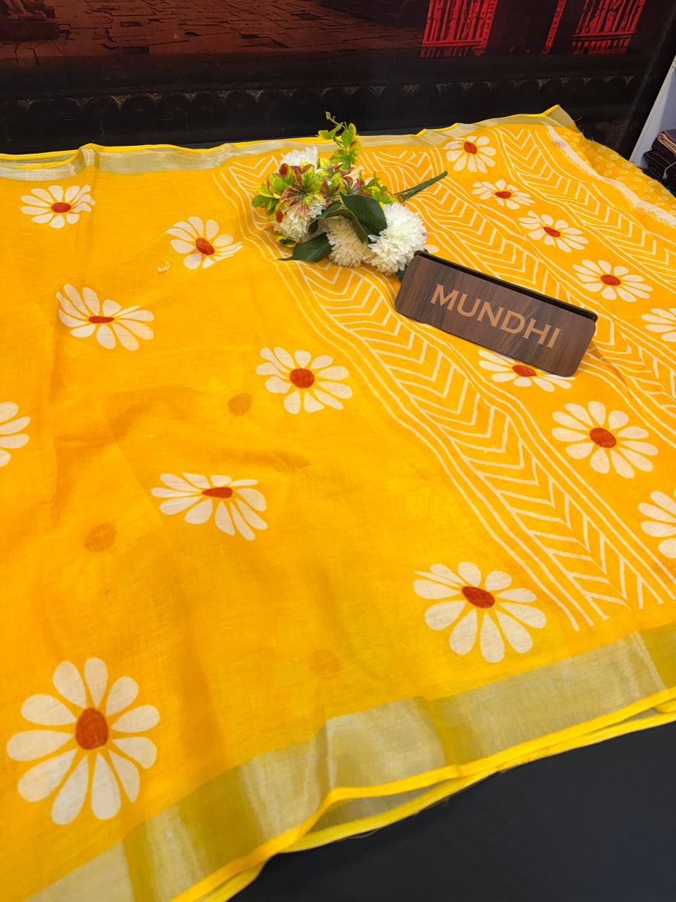 Flower Soft Linen Saree | Elegant| Take 5 Saree Each saree Rs.199/ FL26