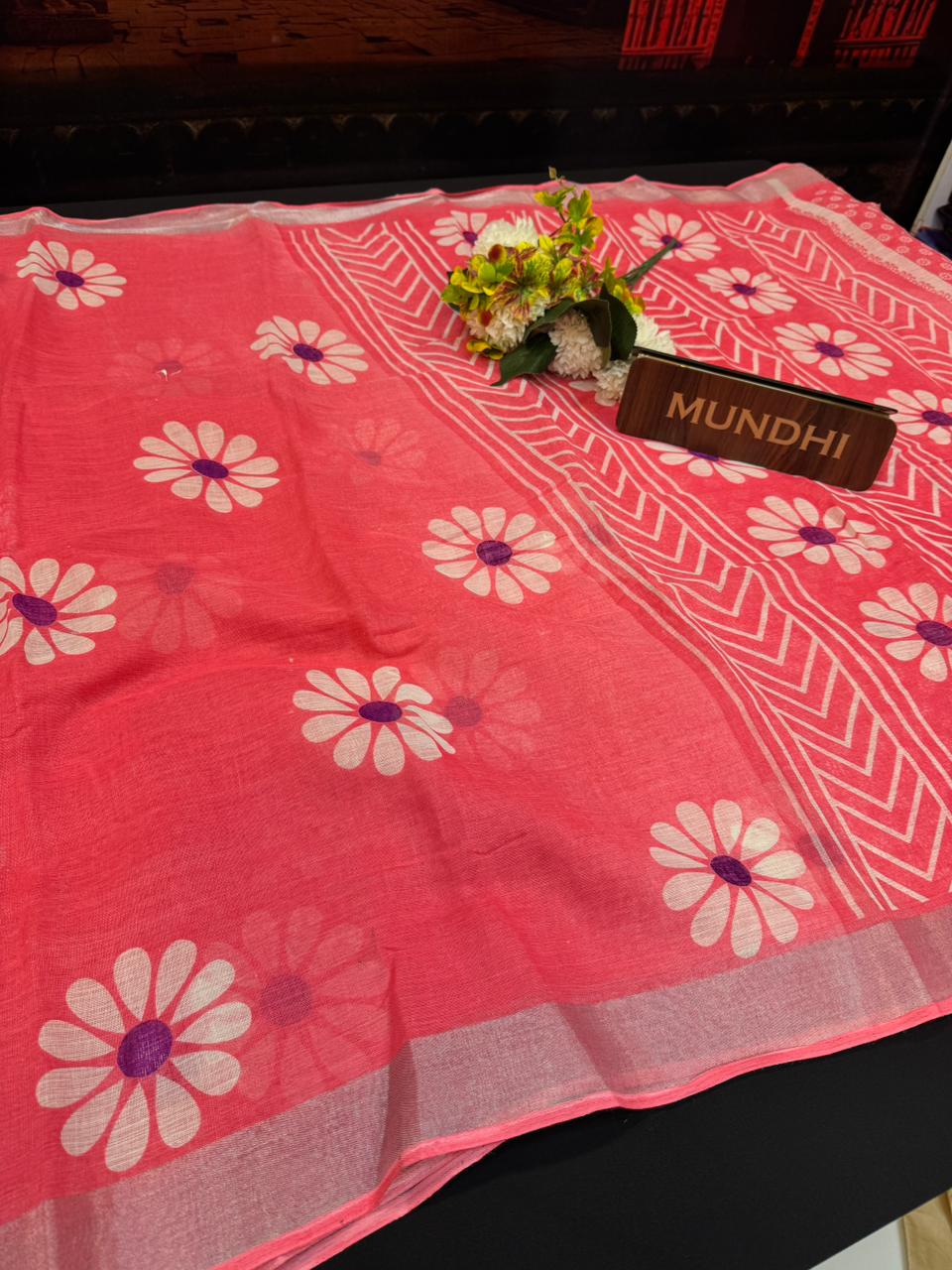 Flower Soft Linen Saree | Elegant|Take 5 Saree Each saree Rs.199/  FL27