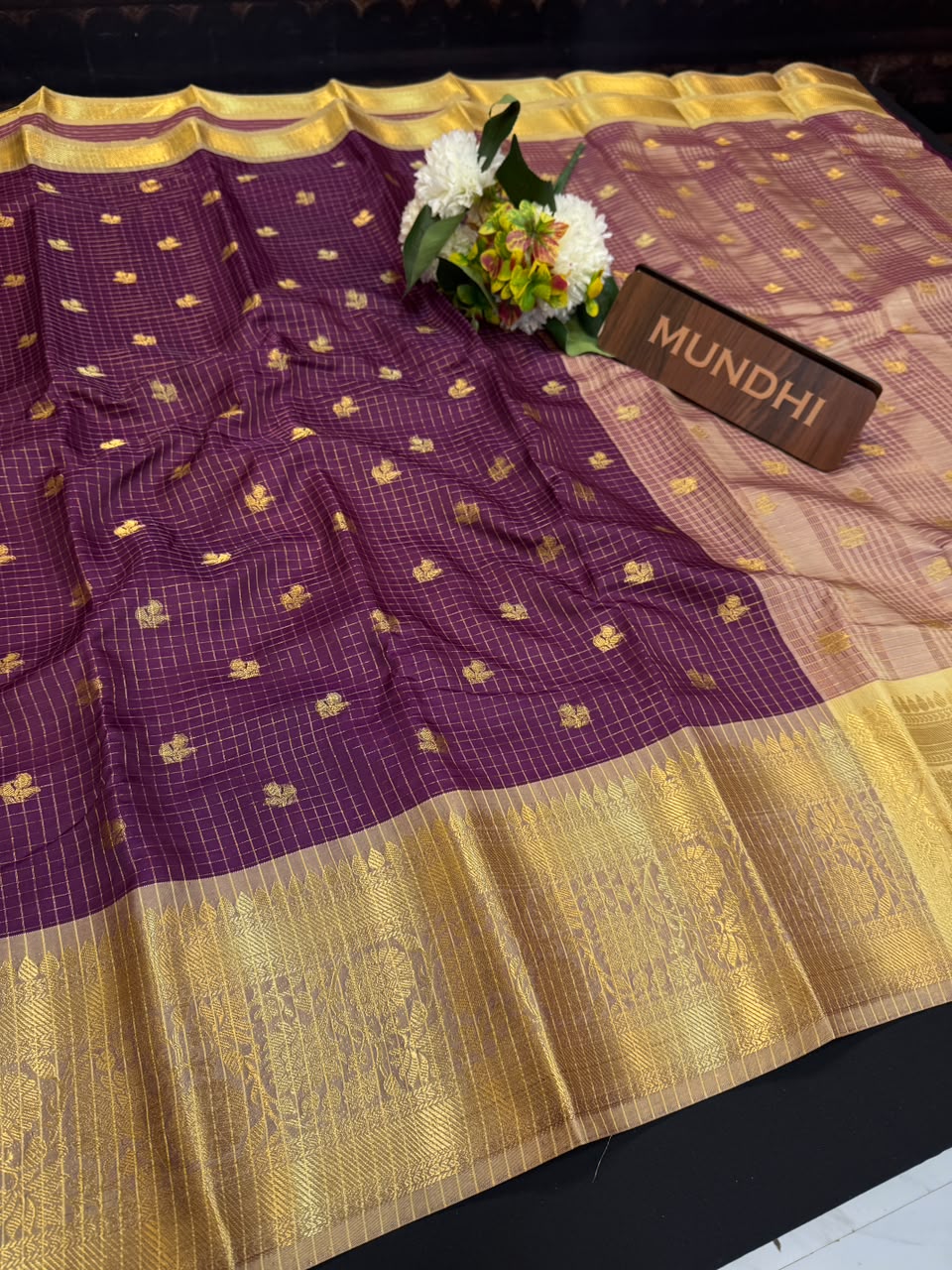Rust Voilet Banarasi Checked Saree with Zari Work for Women| RG61