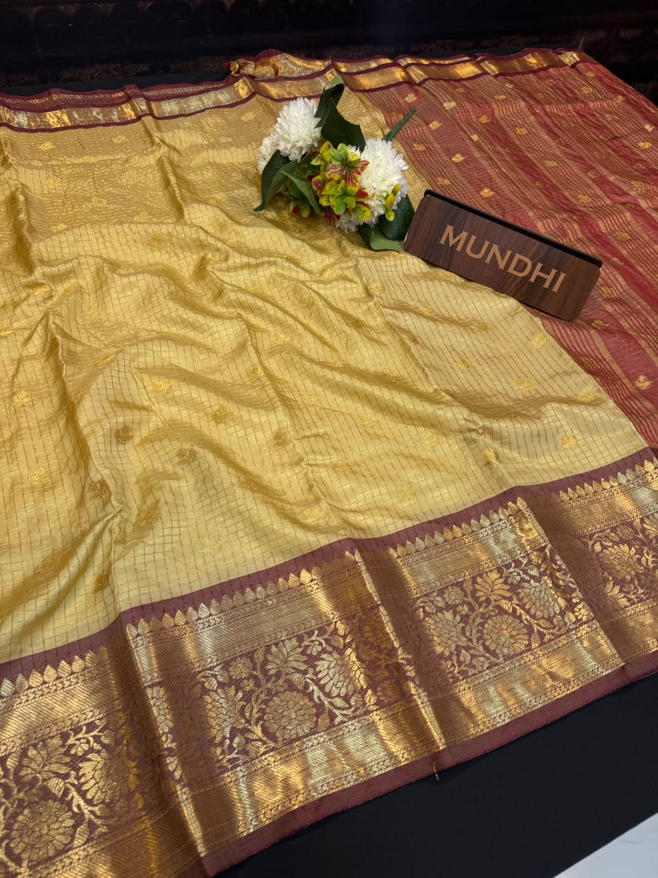 Rust Sandle Banarasi Checked Saree with Zari Work for Women| RG66