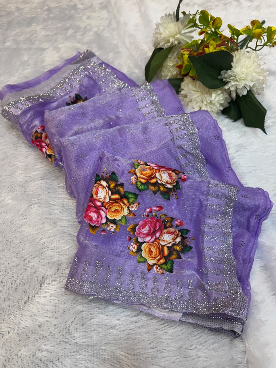 Butter Digital Space Silk Saree with stone work
