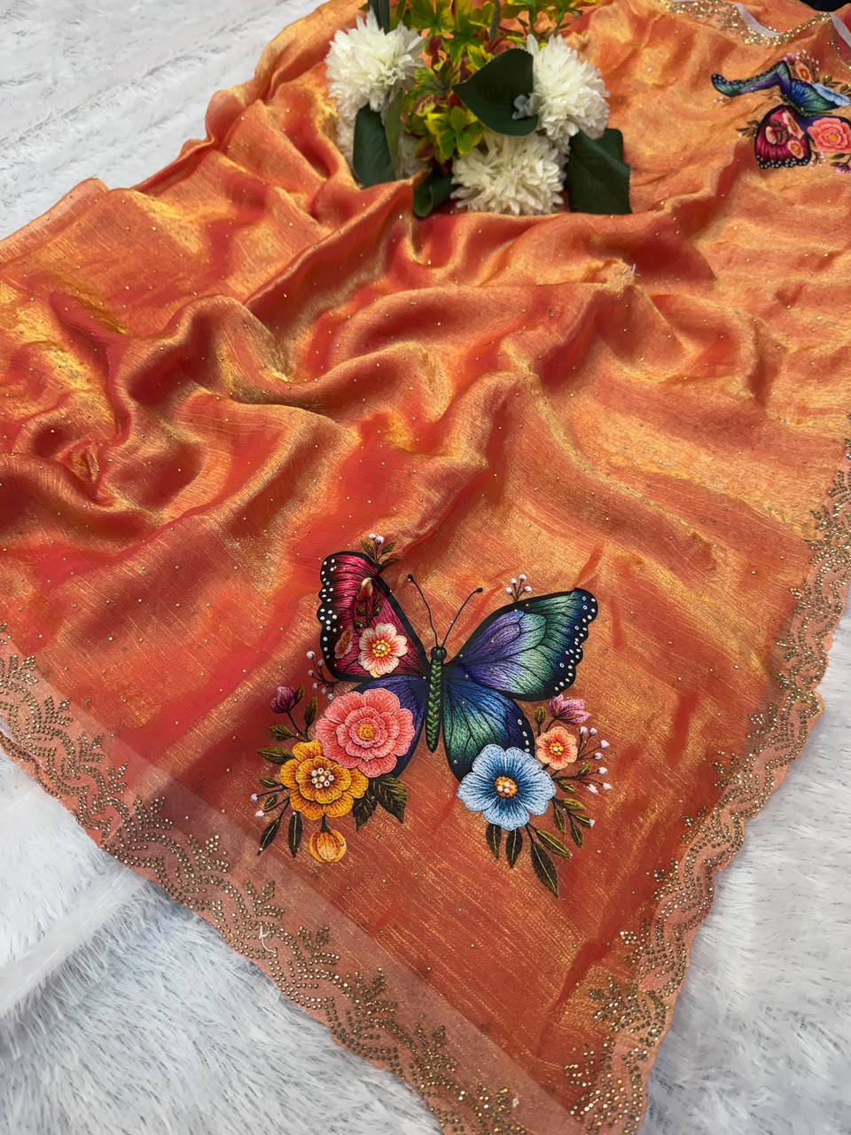 Butter Digital Space Silk Saree with Stone Work| BSS13