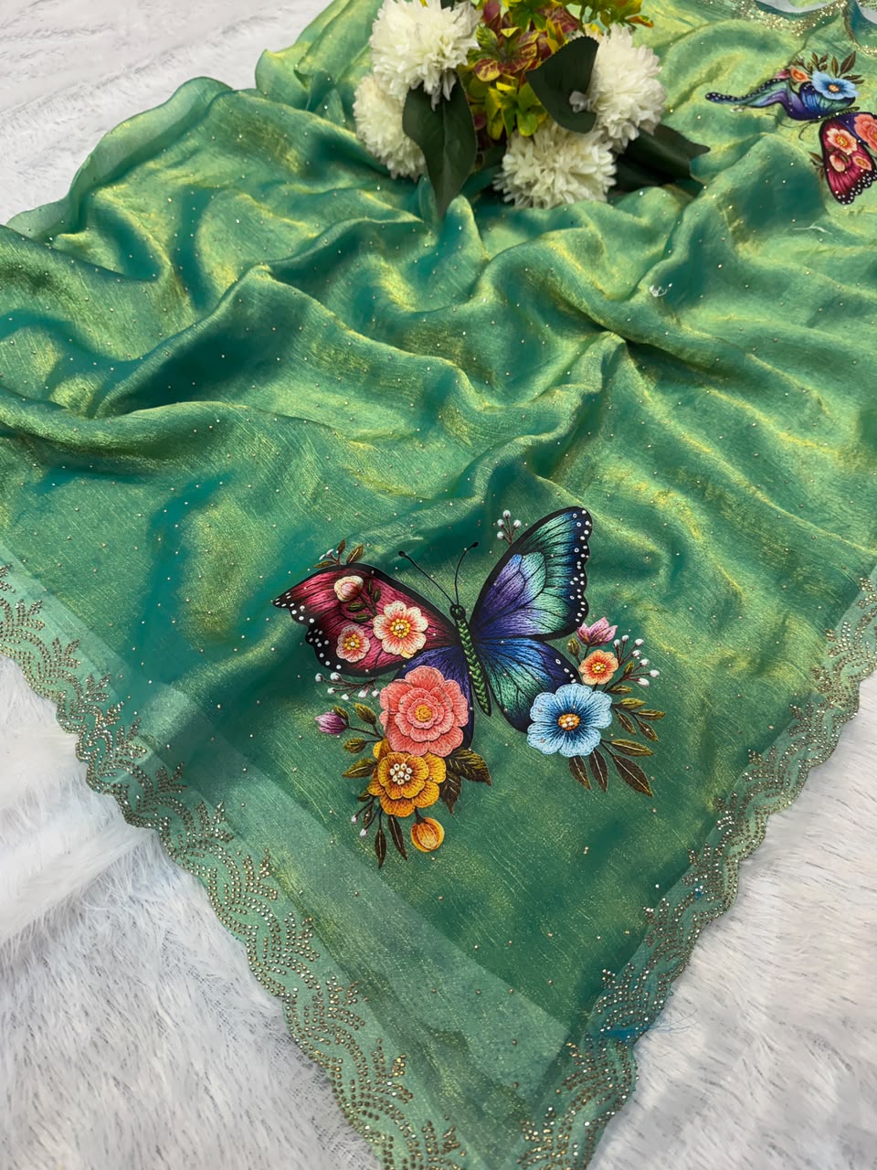 Butter Digital Space Silk Saree with Stone Work| BSS14