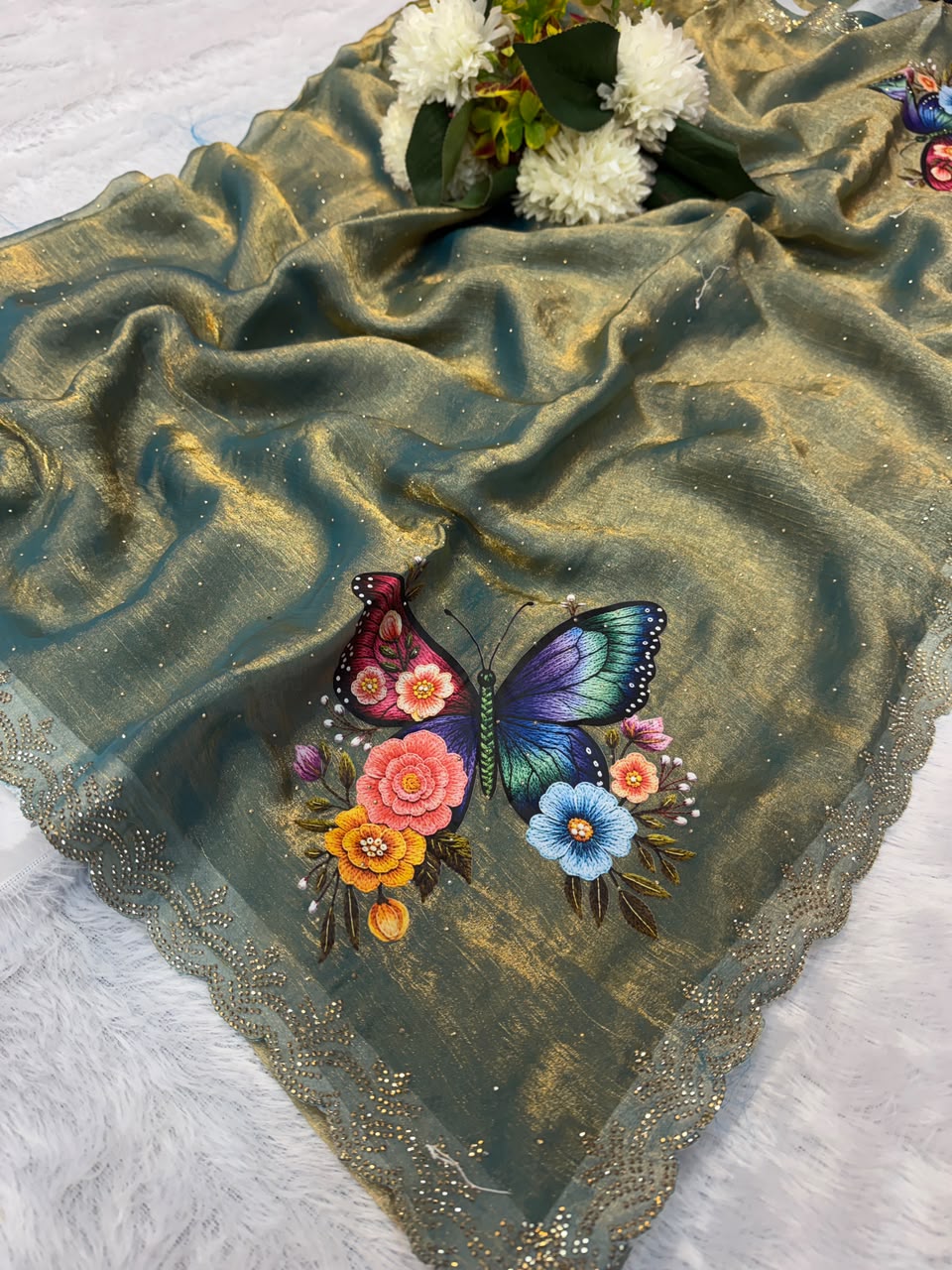 Butter Digital Space Silk Saree with Stone Work| BSS18