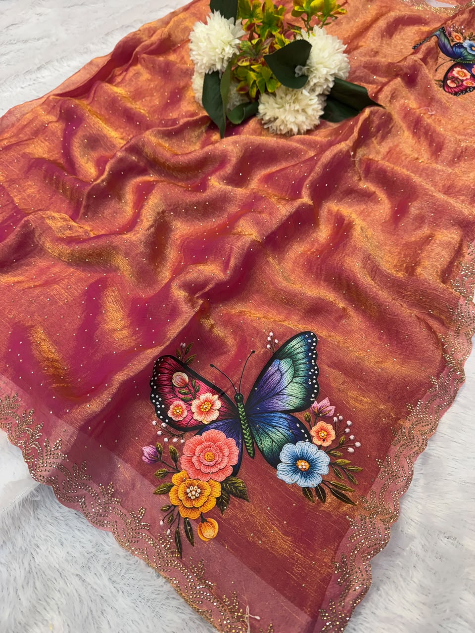 Butter Digital Space Silk Saree with Stone Work| BSS16