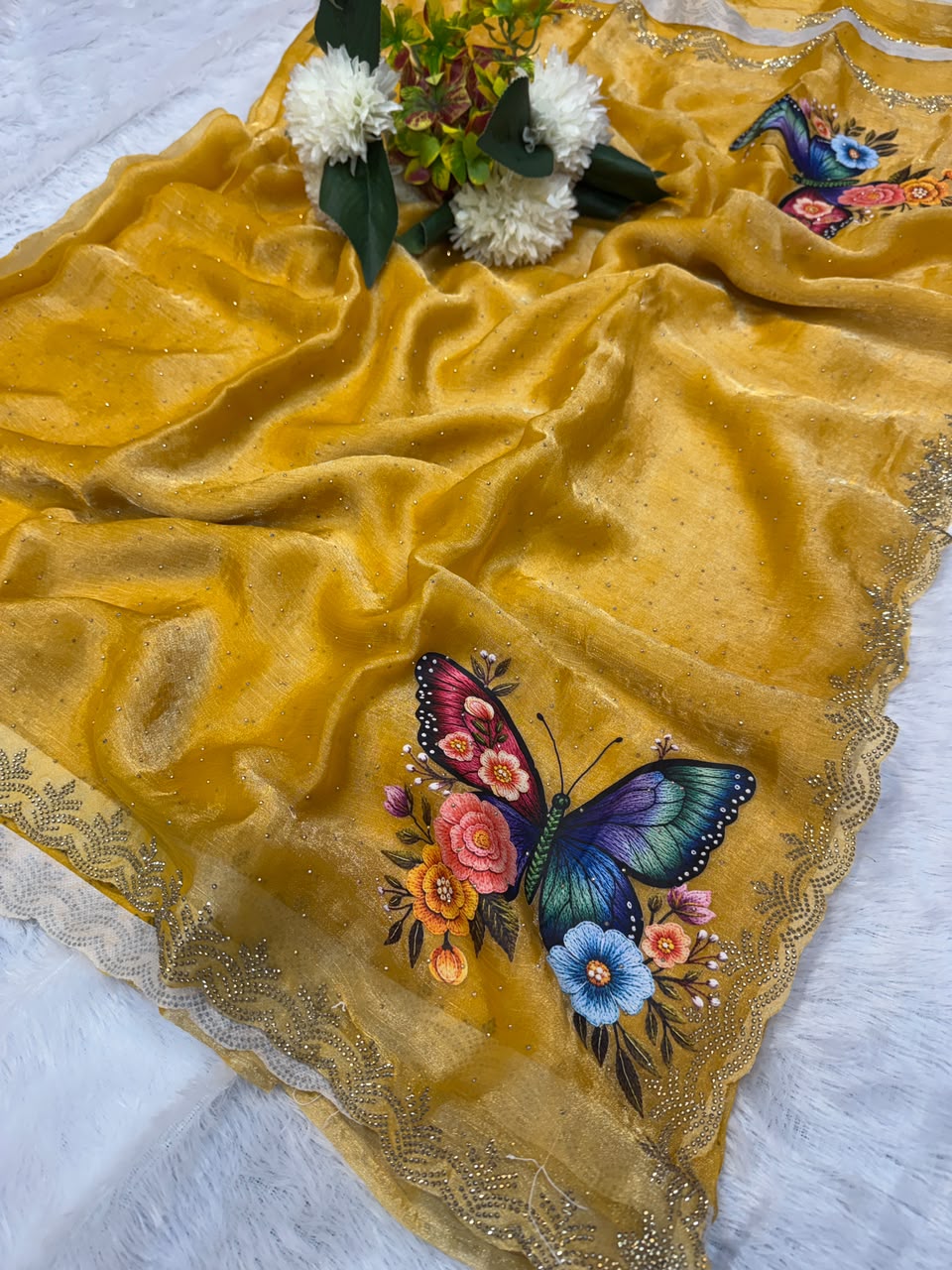 Butter Digital Space Silk Saree with Stone Work| BSS17