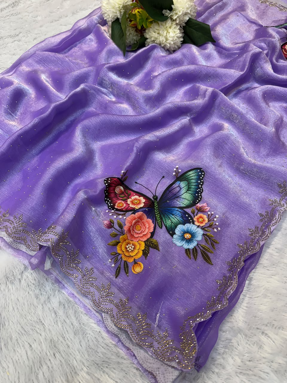 Butter Digital Space Silk Saree with Stone Work| BSS19