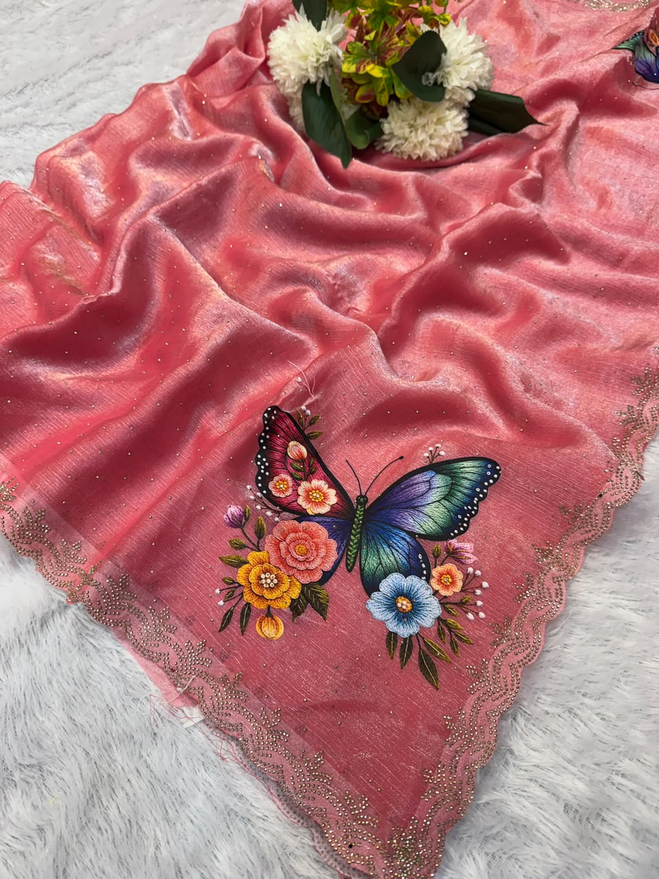 Butter Digital Space Silk Saree with Stone Work| BSS23
