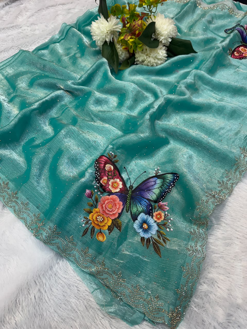 Butter Digital Space Silk Saree with Stone Work| BSS20