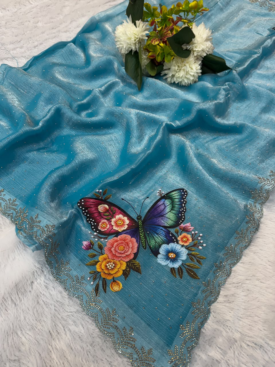 Butter Digital Space Silk Saree with Stone Work| BSS21